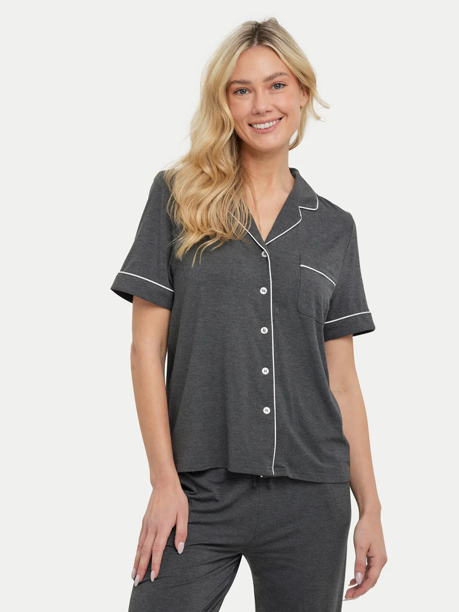 Short Sleeve Bamboo Pajama Set with Pants - Image 17