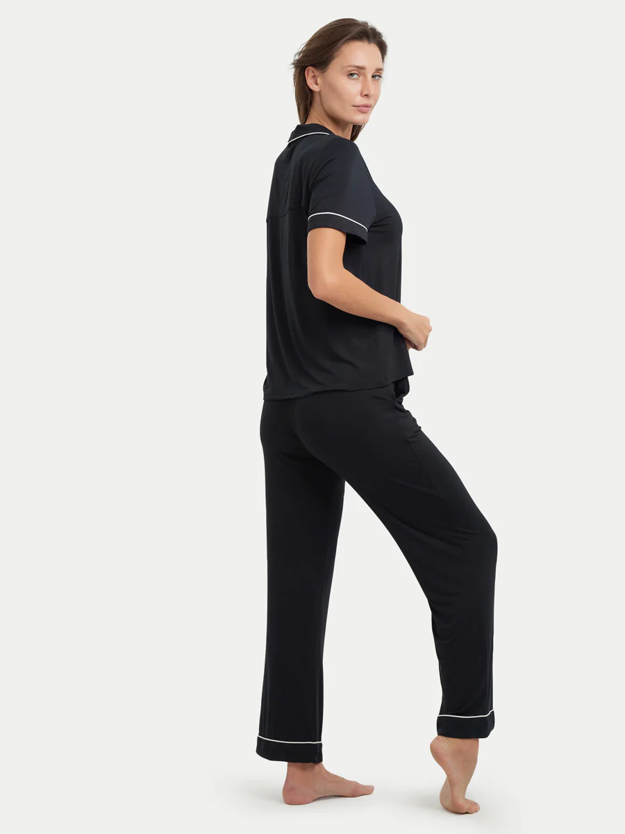 Short Sleeve Bamboo Pajama Set with Pants - Image 22