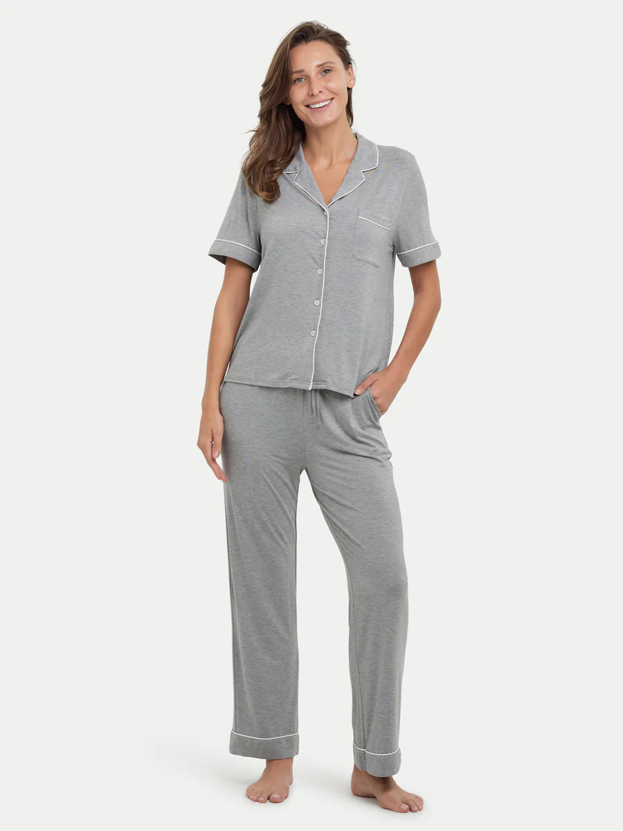 Short Sleeve Bamboo Pajama Set with Pants - Image 25