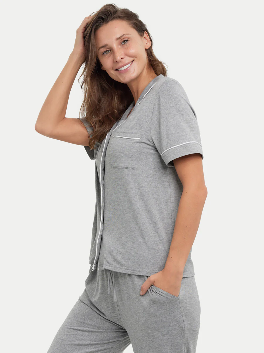 Short Sleeve Bamboo Pajama Set with Pants - Image 29