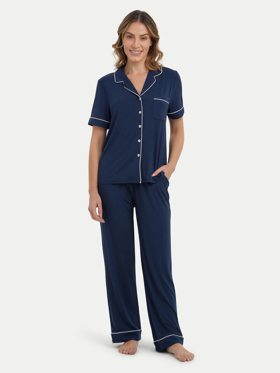 Short Sleeve Bamboo Pajama Set with Pants - Image 31