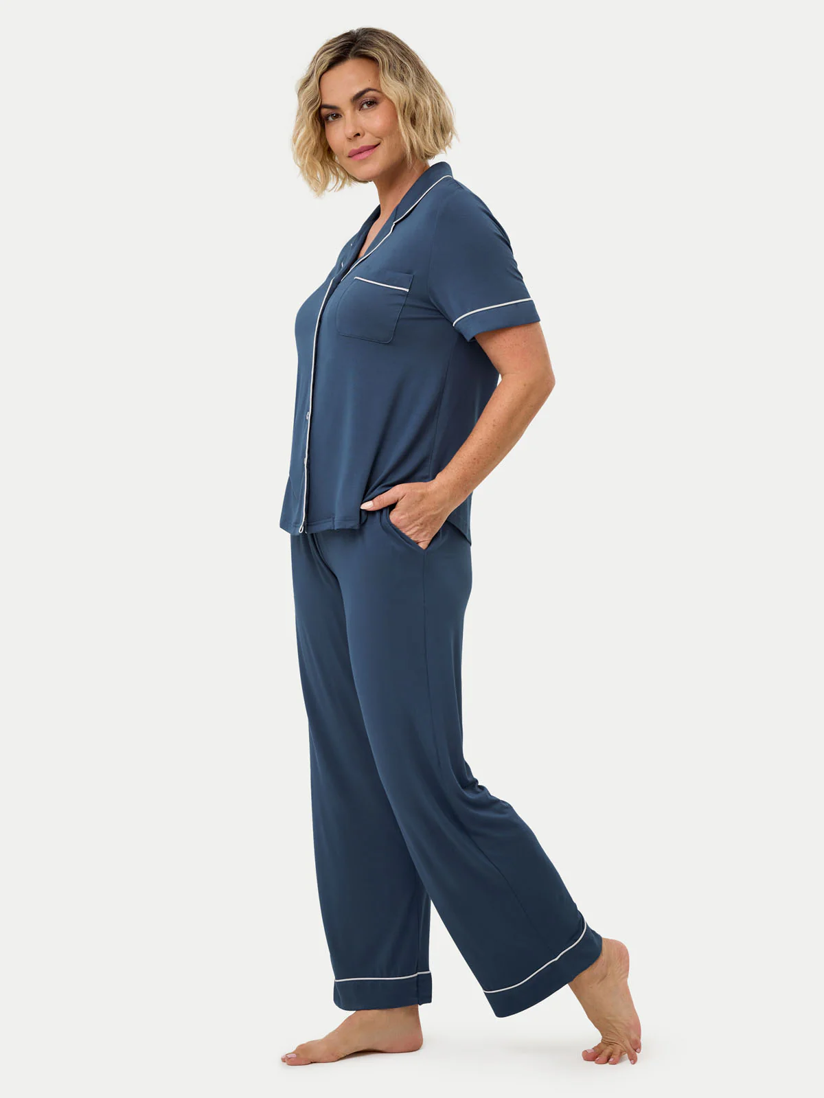 Short Sleeve Bamboo Pajama Set with Pants - Image 38