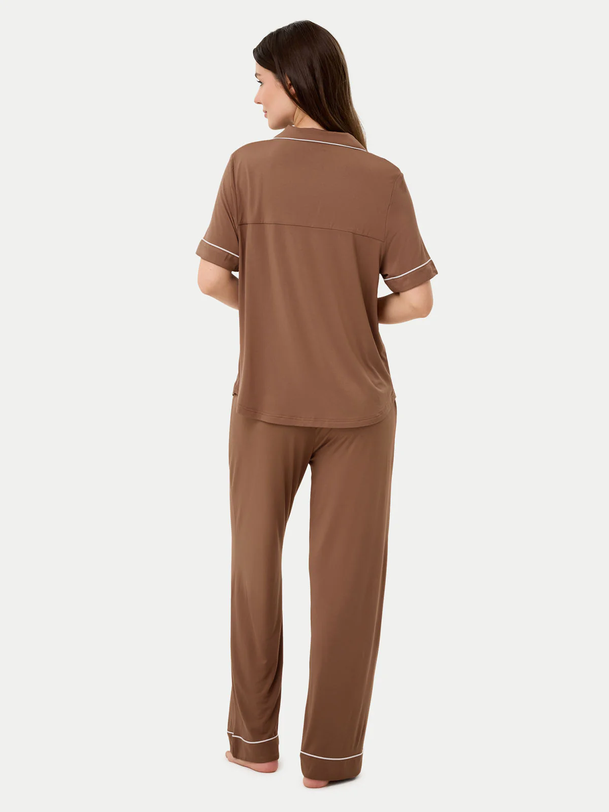 Short Sleeve Bamboo Pajama Set with Pants - Image 45