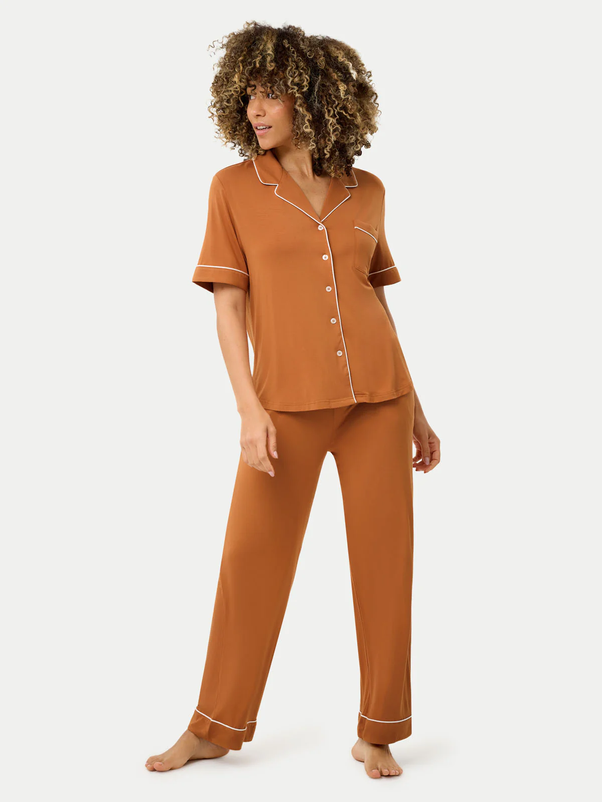 Short Sleeve Bamboo Pajama Set with Pants - Image 55