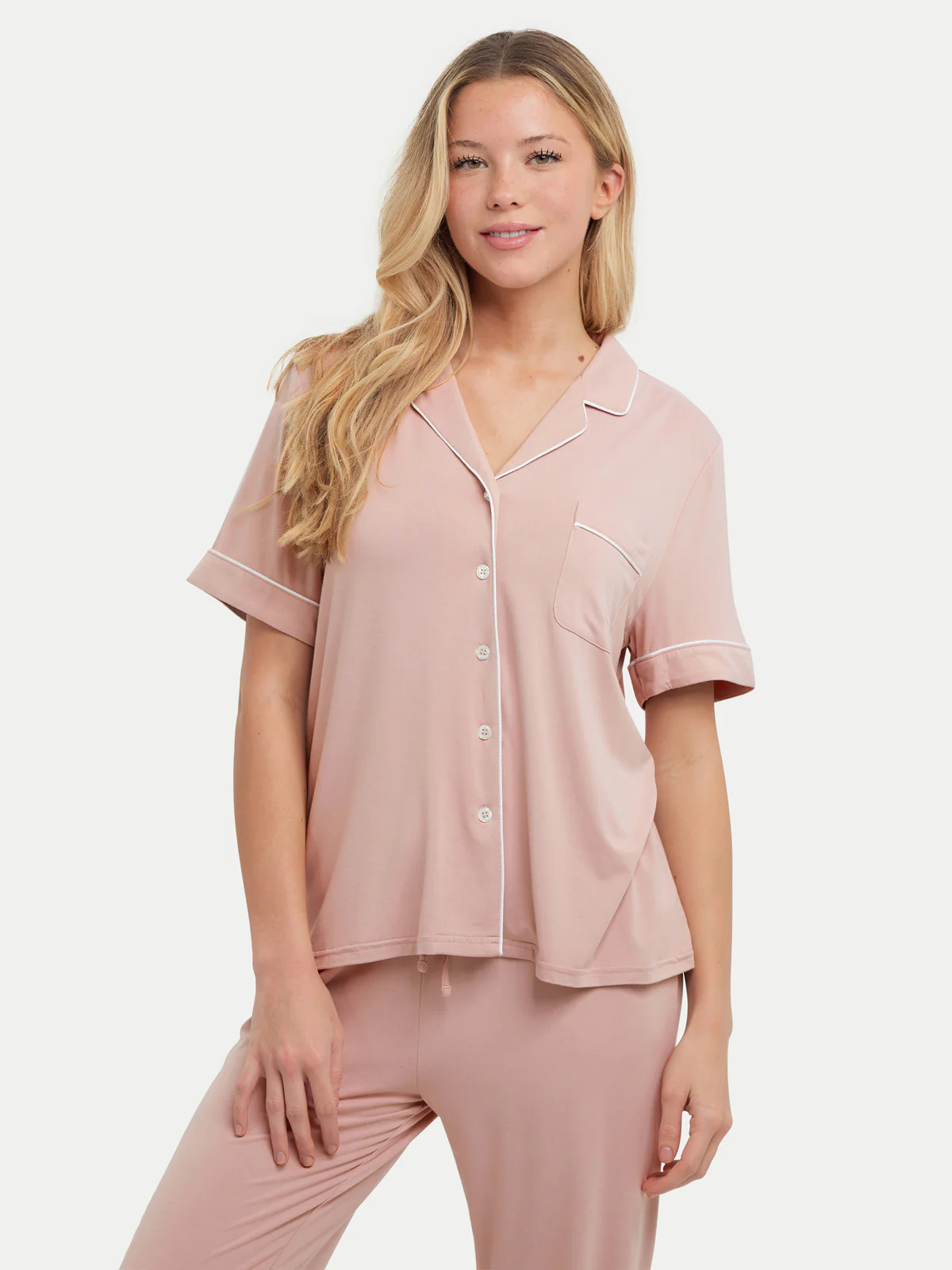 Short Sleeve Bamboo Pajama Set with Pants - Image 6