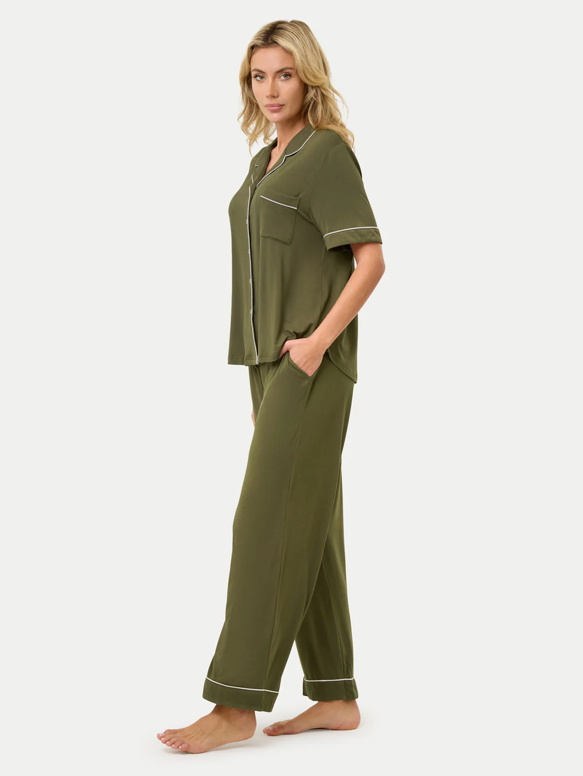 Short Sleeve Bamboo Pajama Set with Pants - Image 61