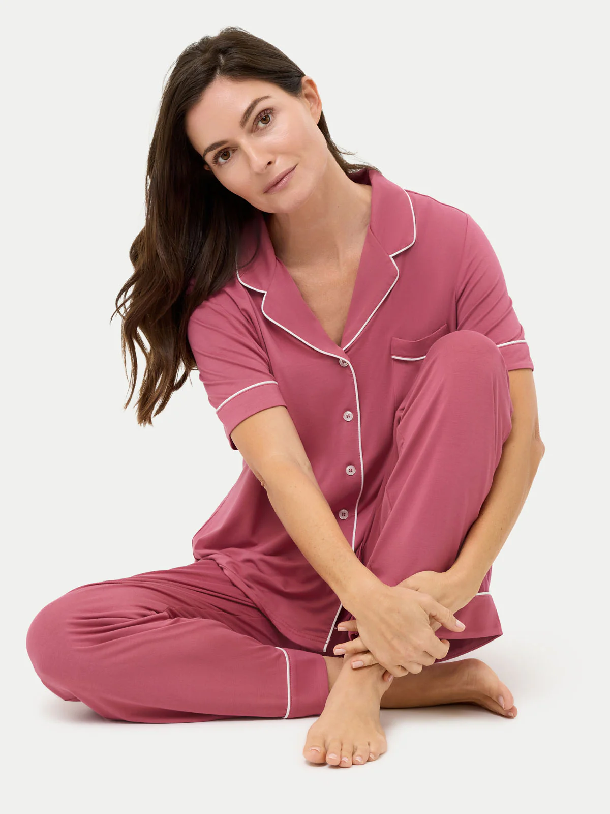 Short Sleeve Bamboo Pajama Set with Pants - Image 7