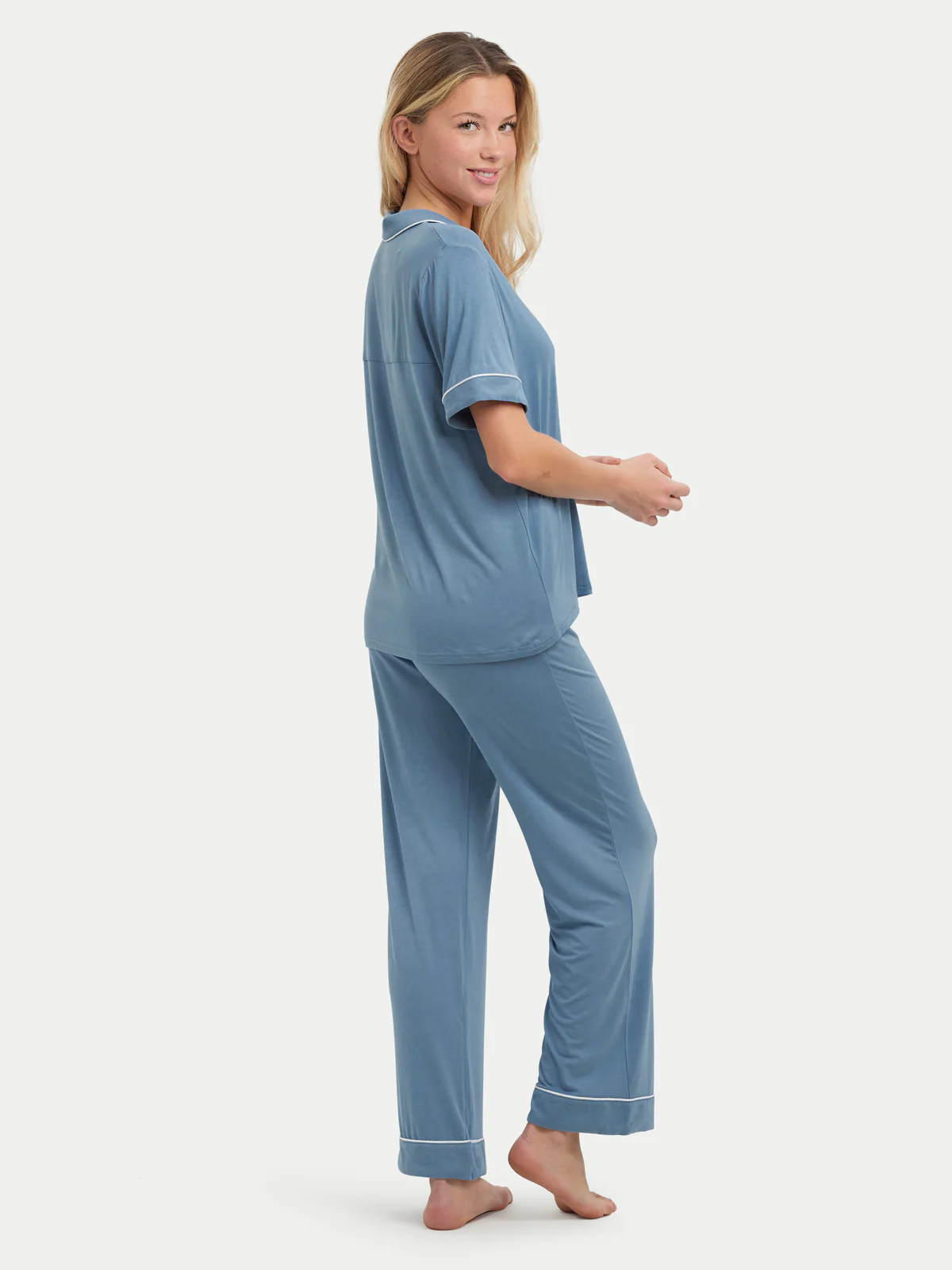 Short Sleeve Bamboo Pajama Set with Pants - Image 75