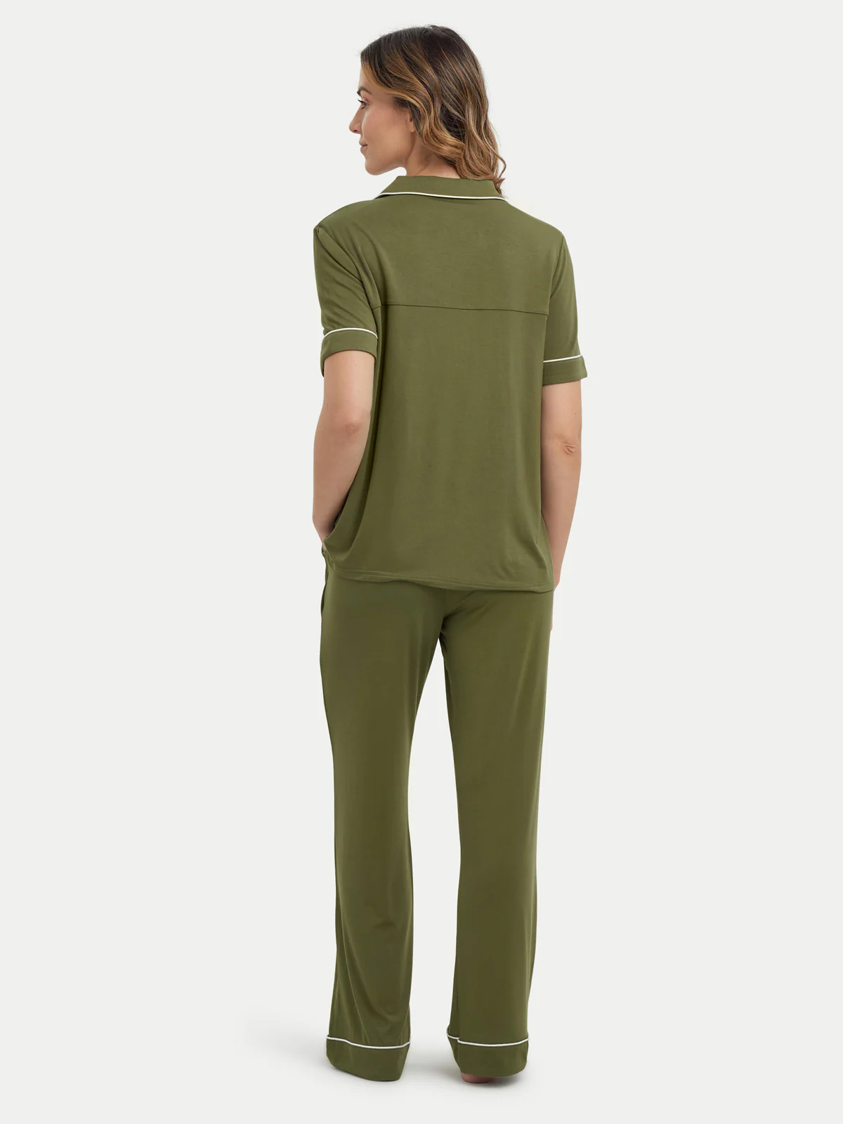 Short Sleeve Bamboo Pajama Set with Pants - Image 79