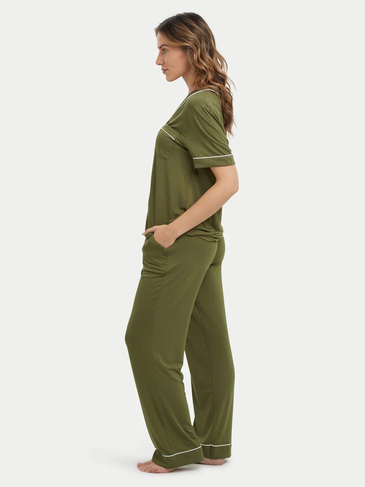 Short Sleeve Bamboo Pajama Set with Pants - Image 80