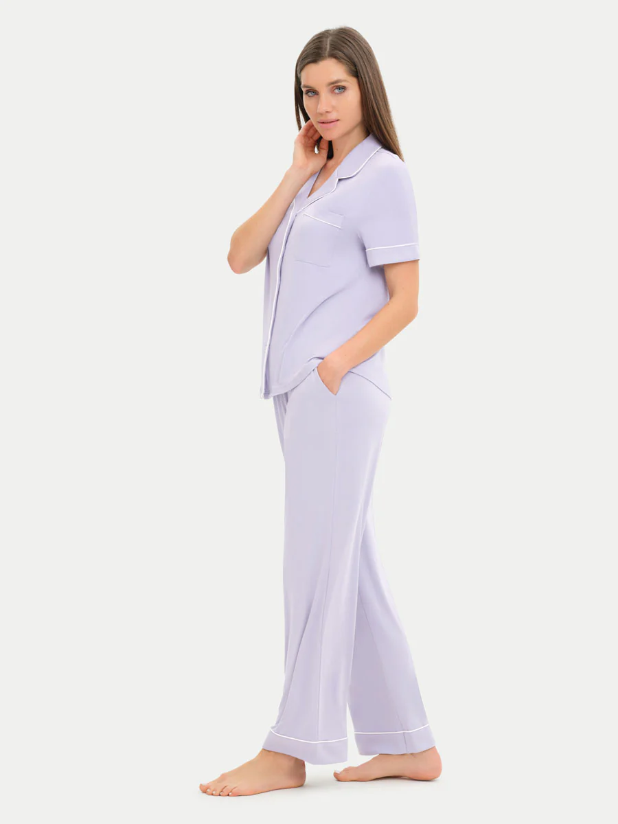 Short Sleeve Bamboo Pajama Set with Pants - Image 87