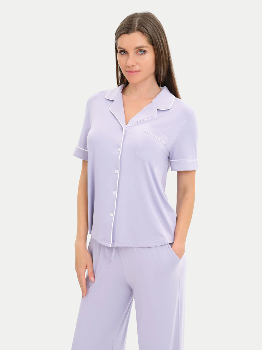 Short Sleeve Bamboo Pajama Set with Pants - Image 91