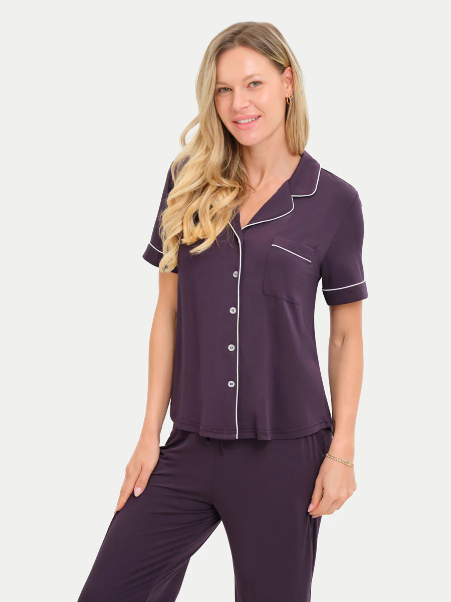 Short Sleeve Bamboo Pajama Set with Pants - Image 95