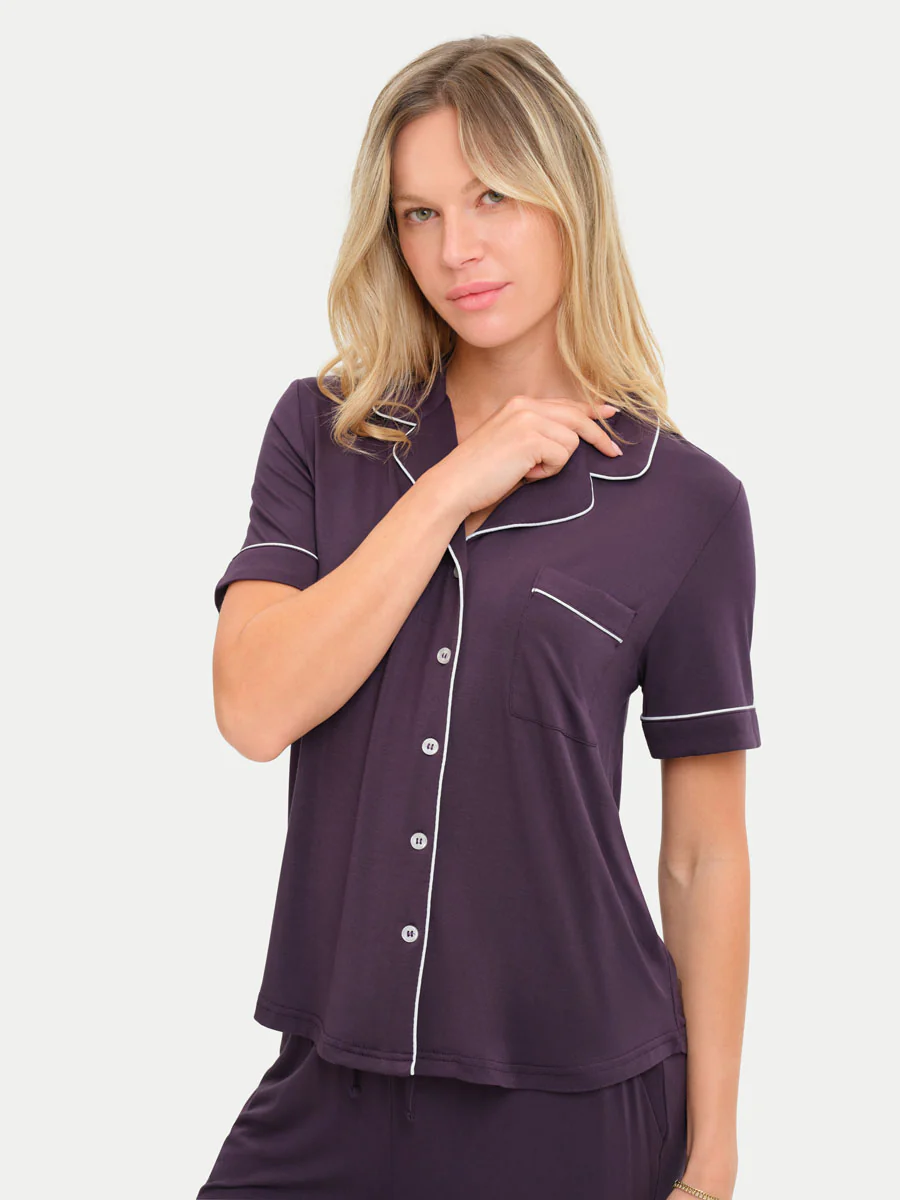Short Sleeve Bamboo Pajama Set with Pants - Image 96