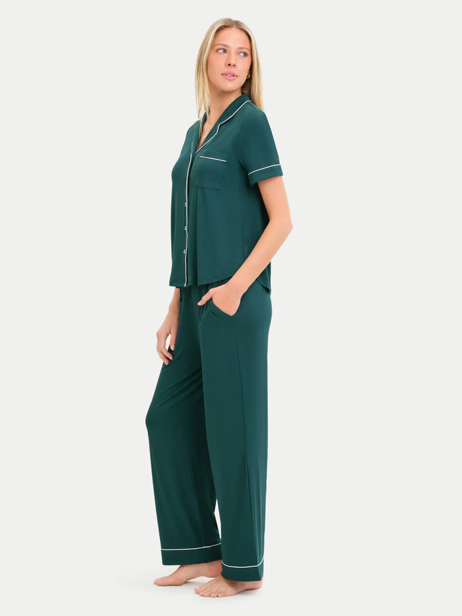 Short Sleeve Bamboo Pajama Set with Pants - Image 99